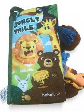 Interactive Baby Cloth Book “Jungly Tails”,Sensory Animal Toy w Textures & Tails